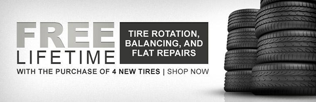 Free Lifetime Rotation, Balance, and Flat Repair with New Tire Purchase
